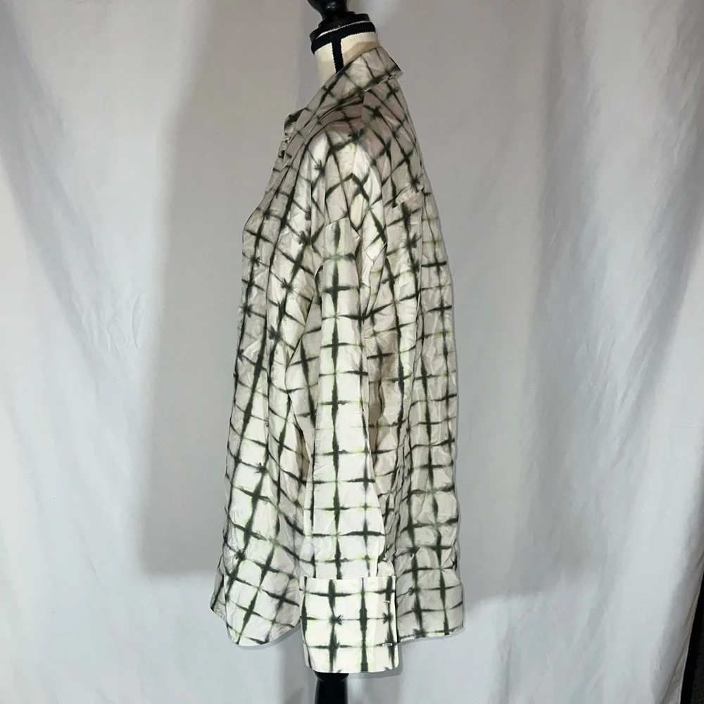 COS • 100% Silk Print Blouse **SEE MEASUREMENTS** Off-White Green Oversized - Picture 9 of 15